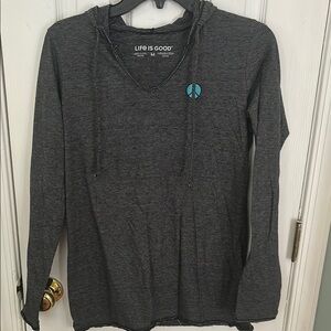 Life Is Good Striped Black and White long sleeve tee shirt hoodie with peace